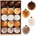Gold Velvet Christmas Tree Ornaments - 15pcs Shatterproof Christmas Balls for Xmas Trees Decorations - Multicolor Brown Gold Neutral Beige, 80mm 3.15inch by GraduationDecorations2023