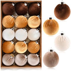 Gold Velvet Christmas Tree Ornaments - 15pcs Shatterproof Christmas Balls for Xmas Trees Decorations - Multicolor Brown Gold Neutral Beige, 80mm 3.15inch by GraduationDecorations2023