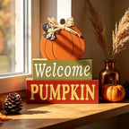 MEETYAMOR Fall Decorations for Home, Large Size 3-Layered Wood Block Pumpkin Sign for Thanksgiving Decor, Thanksgiving Decorations for Home, Autumn Sign with Welcome Lettered Centerpieces - Image 5