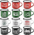 Christmas Enamel Mug Set of 12, 12 oz Hot Cocoa Mugs Mini Christmas Coffee Mugs Bulk with Quotes Novelty Holiday Hot Chocolate Mug Set Stocking Stuffer Gift for Kids Women Friends Coworkers Family by NatNarr