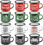 Christmas Enamel Mug Set of 12, 12 oz Hot Cocoa Mugs Mini Christmas Coffee Mugs Bulk with Quotes Novelty Holiday Hot Chocolate Mug Set Stocking Stuffer Gift for Kids Women Friends Coworkers Family by NatNarr