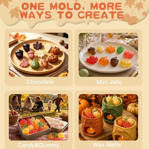HKNMTT 2Pcs Mini Pumpkin Silicone Molds 36-Cavity 9 Shapes Fall Candy Molds - Image 2