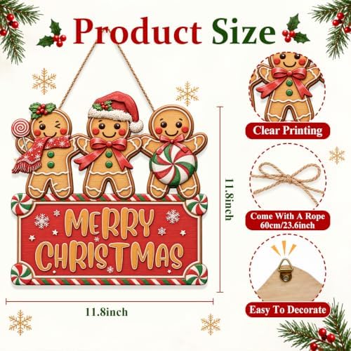 Christmas Decorations Gingerbread Trio Merry Christmas Hanging Wooden Sign - Image 3