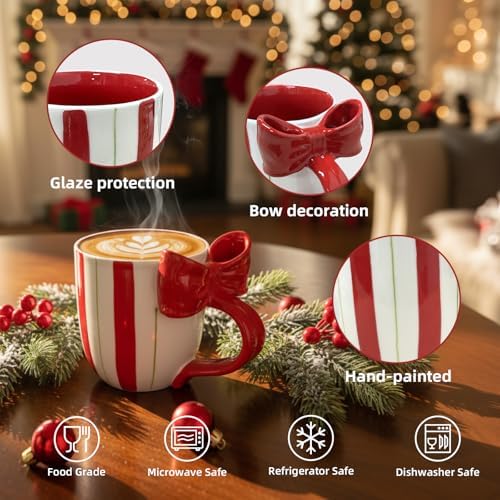 Christmas Mugs Ceramic Cute Bow Shape Coffee Mug with Handle Unique Holiday Hot Cocoa Cup Perfect for Tea & Coffee Lovers, Gifts for Family or Children, Dishwasher Safe(13 OZ) - Image 4
