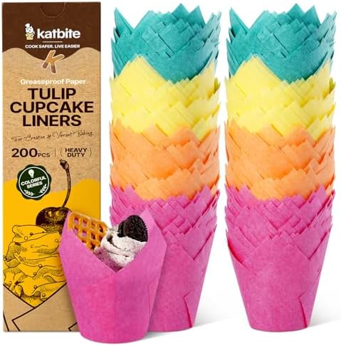 Katbite Tulip Cupcake Liners Holders 200PCS, Muffin Baking Cups by katbite
