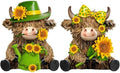 2 Pcs Resin Highland Cow Figurine Decor, Brigh Sunflower Style by Burbell