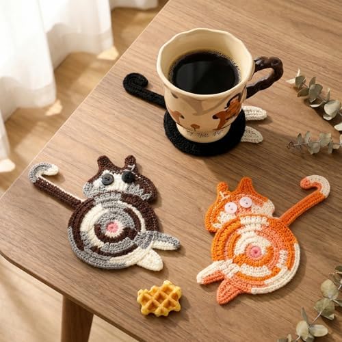 Coasters Gifts for Cat Lovers 3PCS Cat Coaster Woven Creative Cat Coaster - Image 5