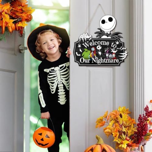 Halloween Christmas Nightmare Decorations Hanging Wooden Door Sign - Image 7