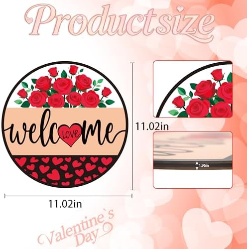 Valentines Day Decorations - Wreath Welcome Sign for Front Door | Rustic Round Wood Wreaths,Heart Rose Garland Outdoor Indoor - Valentines Decor Party Favors Supplies for Door Wall Room Porch Kitchen - Image 2