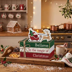 4 Pcs Christmas Table Decorations Reindeer Sleigh Wood Book Signs - Image 2