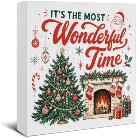 Christmas Home Decorations Indoor, It's The Most Wonderful Time Wood Sign by EUDOSI