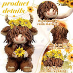 2 Pcs Highland Cow Figurines Decor Gifts, Sunflower Style - Image 4