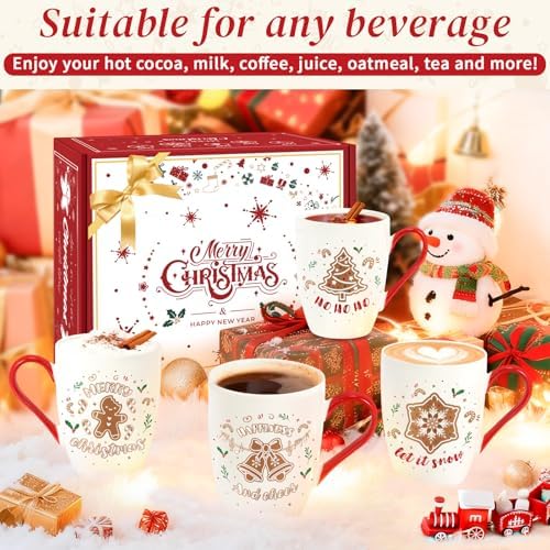 Christmas Coffee Mug Set of 4, 12 oz Gingerbread Man Coffee Mug with Handle, Hot Cocoa Ceramic Mugs with Gift Box for Mom Woman Family Friends Colleagues - Image 2