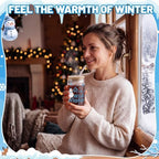 Vesici 6 Set Christmas Glasses Cups 16 oz Winter Drink Cup with Lid Straw and Stopper Can Shaped Beer Tumbler Xmas Appreciation Gifts with Cards and Bow for Women Birthday Party Favor(Wonderland) - Image 5