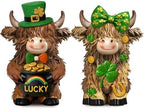 2 Pack Resin St. Patrick's Day Highland Cow Decor Gifts by Burbell