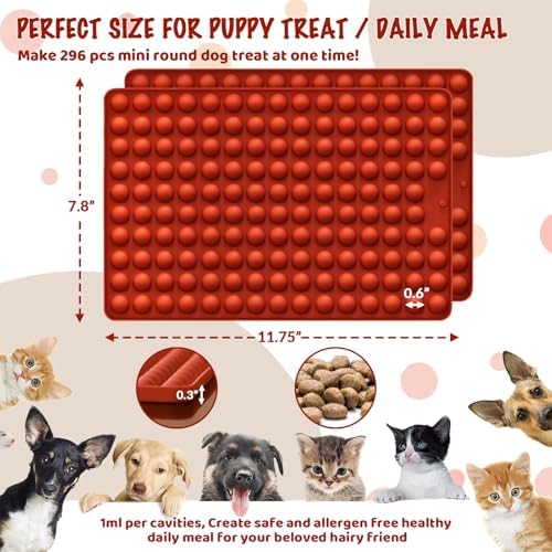 HKNMTT Mini Semi Sphere Shape Molds Silicone, 2x148 Cavities Round Baking Moulds for Dog Treats Snack Candy Chocolate Chip Cookie Wax Yogurt Melts, Oven Safe Small Half Ball Pellet Sheets - Image 4