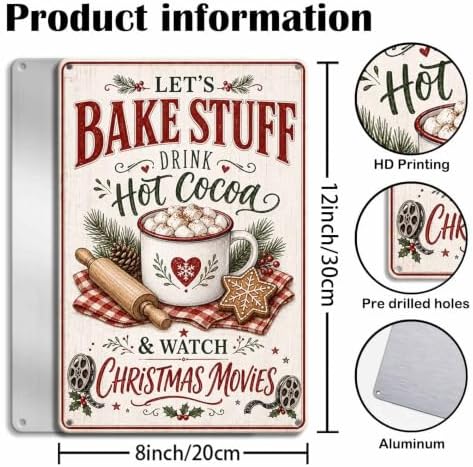Christmas Baking Sign, Hot Cocoa Kitchen Decor, Vintage Wall Art - Image 3