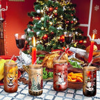 6 Set Christmas Glasses Cups with Bamboo Lid and Glass Straw 16 oz Christmas Drinking Cup Red Black Santa Gingerbread Beer Iced Coffee Cup Xmas Tumbler Mugs for Women Men Holiday Party Gifts - Image 5