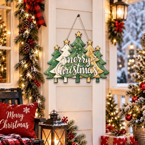 Christmas Decorations Green Gold Christmas Tree Merry Christmas Wood Sign - Image 4
