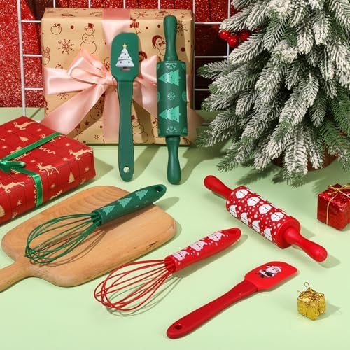 Christmas Spatula Whisk Rolling Pin, 6 Pcs, Green,Red - Image 4