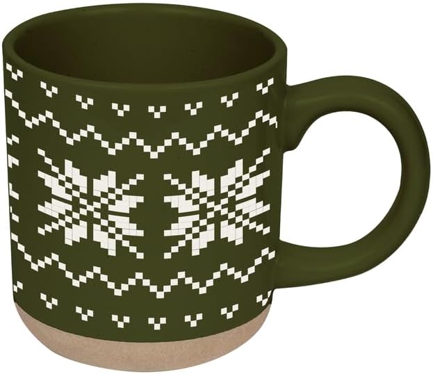 Sweet Water Decor Green Fair Isle Coffee Mug, 14oz Stoneware Christmas Cup by SweetWaterDecor