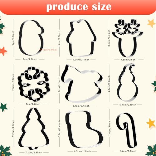 Christmas Cookie Cutters - 9 PCS Christmas Party Favors Decorations Kit Shaped in Santa Snowman Cane Candy |Stainless Steel Navidad Stroking Stuffers Food Gingerbread Baking Press Supplies for Kitchen - Image 2