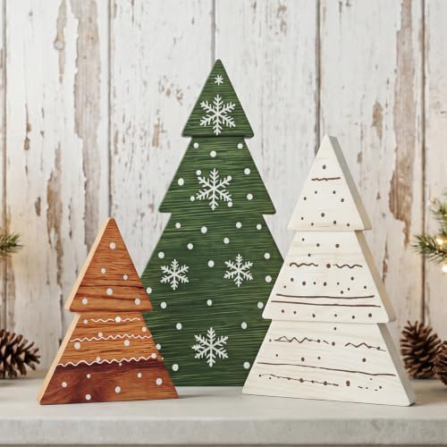 Christmas Decor, 3Pcs Wooden Tabletop Christmas Tree Decorations Sign by KLYRO