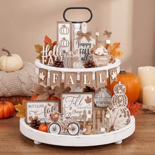 Shellwei 20 Pcs Thanksgiving Tiered Tray Decor Set, Neutral Autumn Sign by Shellwei