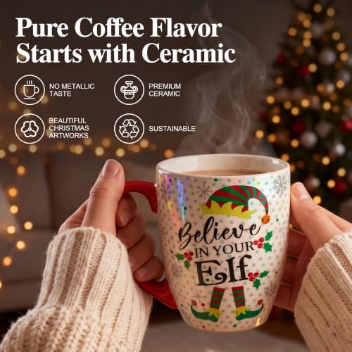 Topadorn Christmas Mugs Set of 4, Festive Coffee Cups with Handle, 18 oz Ceramic Coffee Cups - Gift for Family and Friends, Ideal for Holiday Party, Hot Chocolate, Tea - Image 6