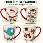 Topadorn Christmas Mugs Set of 4, Festive Coffee Cups with Handle, 18 oz Ceramic Coffee Cups - Gift for Family and Friends, Ideal for Holiday Party, Hot Chocolate, Tea - Image 2