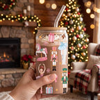 Christmas Nutcracker Gifts Xmas Holiday Glass Cups with Lid Straw - Image 4
