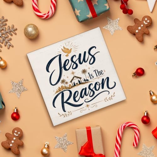 Christian Christmas Decor, Jesus is the Reason Christmas Wooden Sign - Image 4