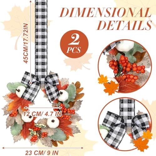 Syhood 2 Pcs 9 Inch Small Fall Wreath for Cabinet Mini Fall Wreath - Image 2