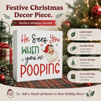 Christmas Bathroom Decor, Funny Christmas Santa Decorations Wooden Box Sign - Image 2