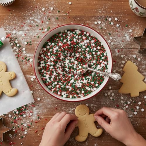 SweetGourmet Christmas Holiday Sprinkles Noel Mix, Red Green White Snowflake Cake Decorating Sprinkles, Bulk Baking Confetti for Cupcakes and Cookies, 2 Pounds - Image 5