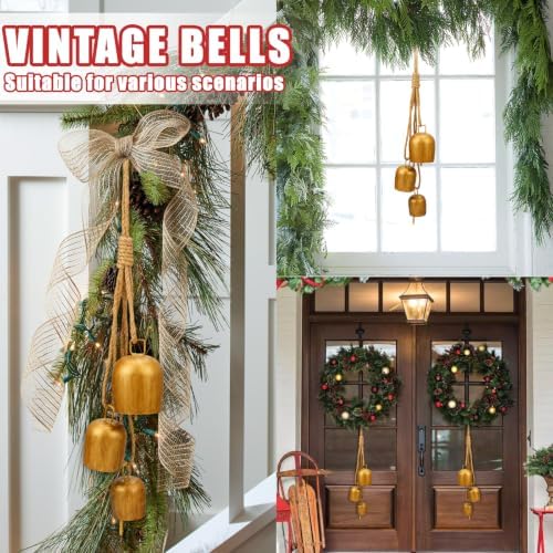 Christmas Jingle Bells Vintage Gold Brass Bells with Jute Rope - Image 4