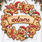 Gingerbread Christmas Decorations Welcome Wreath Wooden Front Door Sign by GUDIO