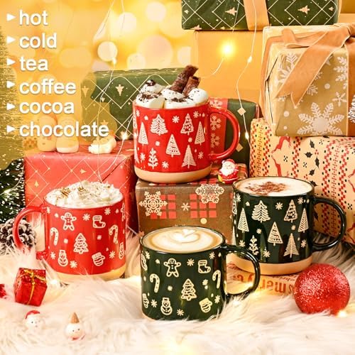Maustic Christmas Mugs Set of 4, Christmas Coffee Mugs, Holiday Mug with Festive Design, Ceramic Mug for Hot Cocoa, Hot Chocolate, Coffee, Tea, Family Gifts, 12 Oz, Microwave & Dishwasher Safe - Image 3
