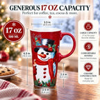 Topadorn Christmas Ceramic Travel Mug with Lid , 17 oz Snowman Coffee Cup - Image 3