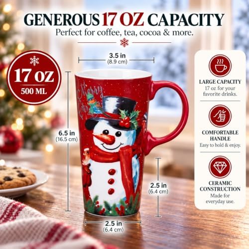 Topadorn Christmas Ceramic Travel Mug with Lid , 17 oz Snowman Coffee Cup - Image 3