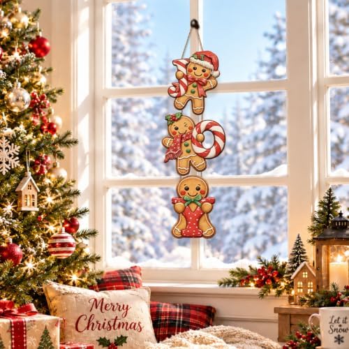 Gingerbread Christmas Decorations Joy Hanging Wooden Sign - Image 6