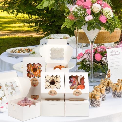 26pcs White Cookie Boxes with Window, 4x4x2.5 Inch, 36pcs Stickers - Image 6