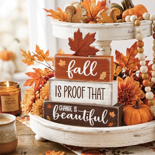 4 Pcs Fall Tiered Tray Decor, Wooden Fall Decorations for Home - Image 2