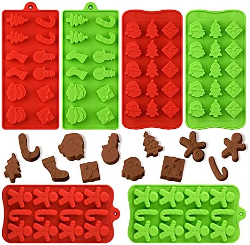 Christmas Chocolate Molds, Silicone Candy Molds, 6 Packs Santa Clause Snowman Gingerbread Man Shape Xmas Theme Baking Molds for Chocolate, Candy, Gummy, Jello, Wax Melts, Party Decor by Actvty