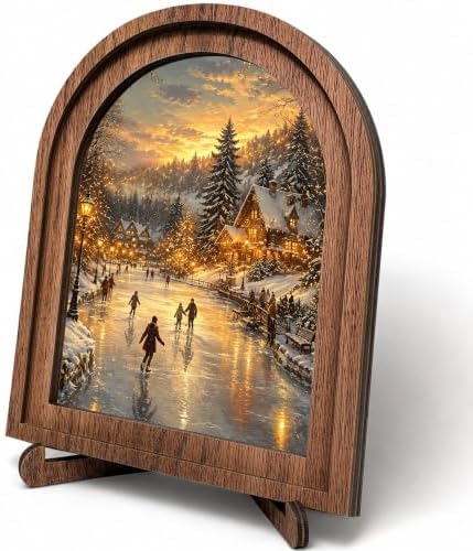 Winter Village Ice Skating Arched Table Sign, Rustic Farmhouse Decor by HPCHENG