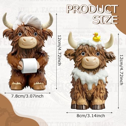 2 Pcs Resin Highland Cow Bathroom Figurines Decor, Bathroom Style - Image 3