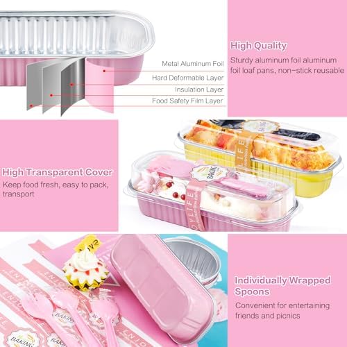 120Pack Pink Mini Loaf Pans with Lids, 6.8oz Aluminum Mini Cake Pan - Image 3