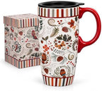 Topadorn 17oz Ceramic Travel Mug with Lid & Handle, Ceramic Coffee Mug by Topadorn
