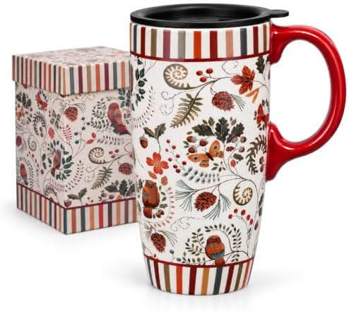 Topadorn 17oz Ceramic Travel Mug with Lid & Handle, Ceramic Coffee Mug by Topadorn