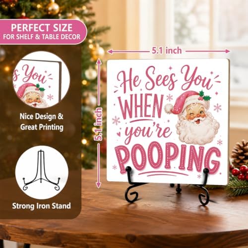 Christmas Bathroom Decor Wooden Signs Wood Plaque with Support Stand - Image 2